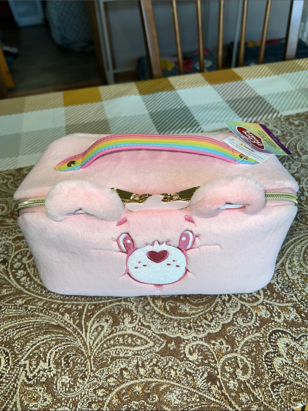 NWT Care Bears Cheer Bear Unfold Travel Makeup Bag Plush BIG Inside